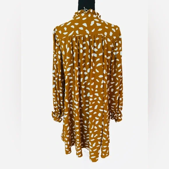 UMGEE ~ Muted Orange/Rust and White Loose Fit Ruffled Collar Patterned Dress - Picture 5 of 9